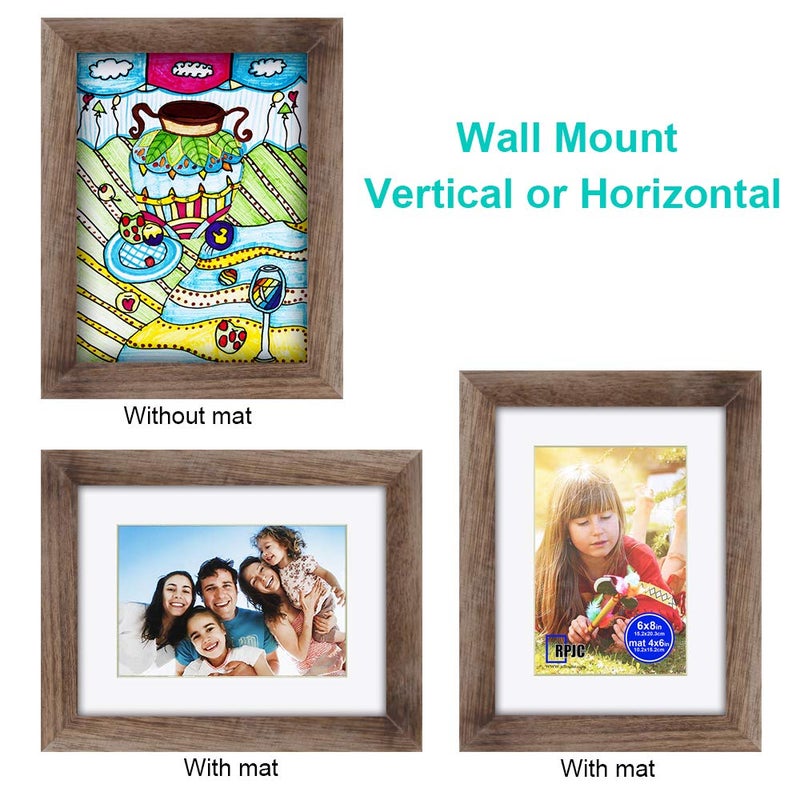 RPJC 6x8 inch Picture Frame Made of Solid Wood and High Definition Glass Display Pictures 4x6 with Mat or 6x8 Without Mat for Wall Mounting Photo Frame Carbonized - Image 4